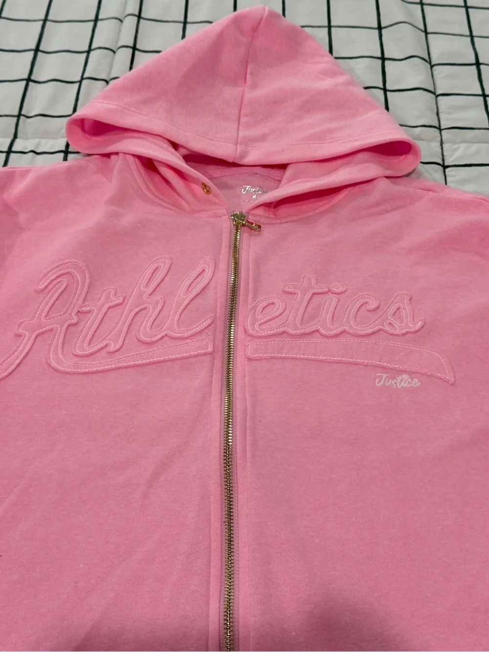 Justice Pink Hooded Zip Sweatshirt with Gold Hardware